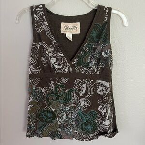 Seventy Brown and Green Floral Tank Top